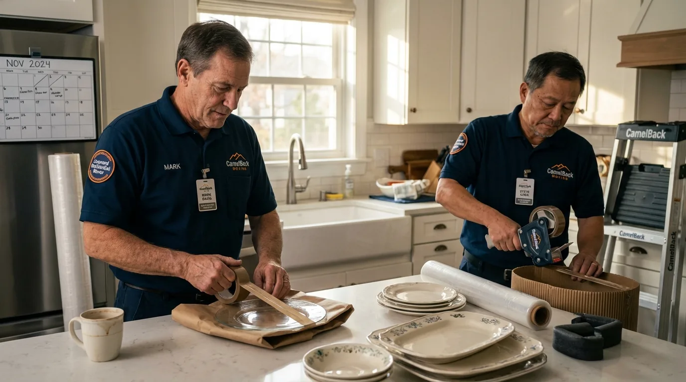 Professional crew packing kitchen dishware in Warsaw, NC